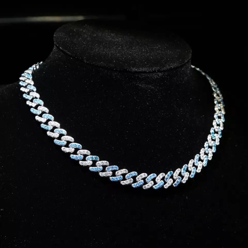16” blue and white 9mm cz cuban necklace